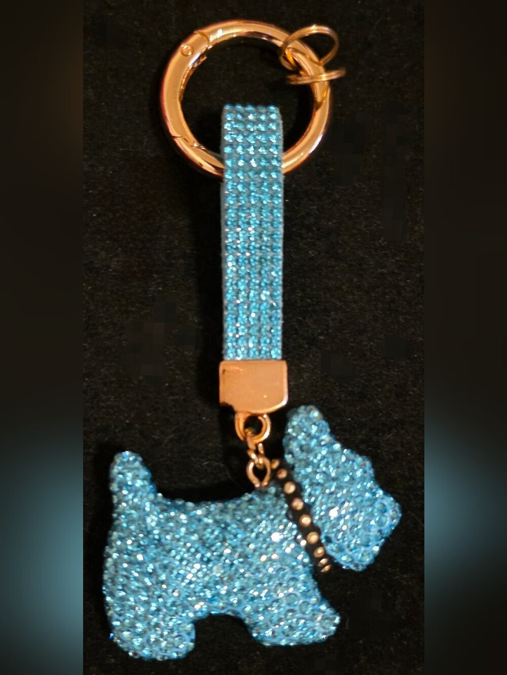 Sparkling Blue Dog Keychain Wristlet